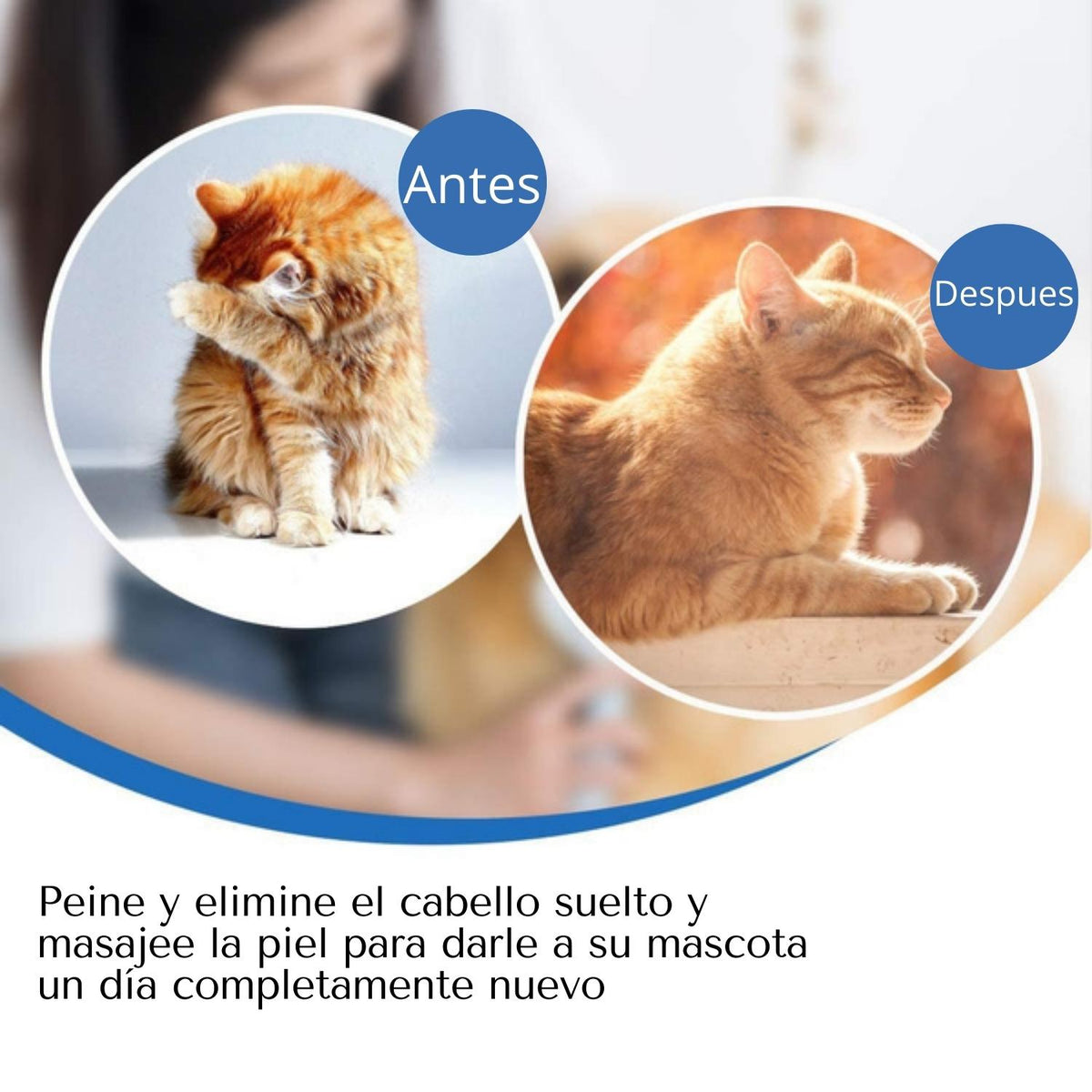 Cepillo con botón antiestrés para mascotas.