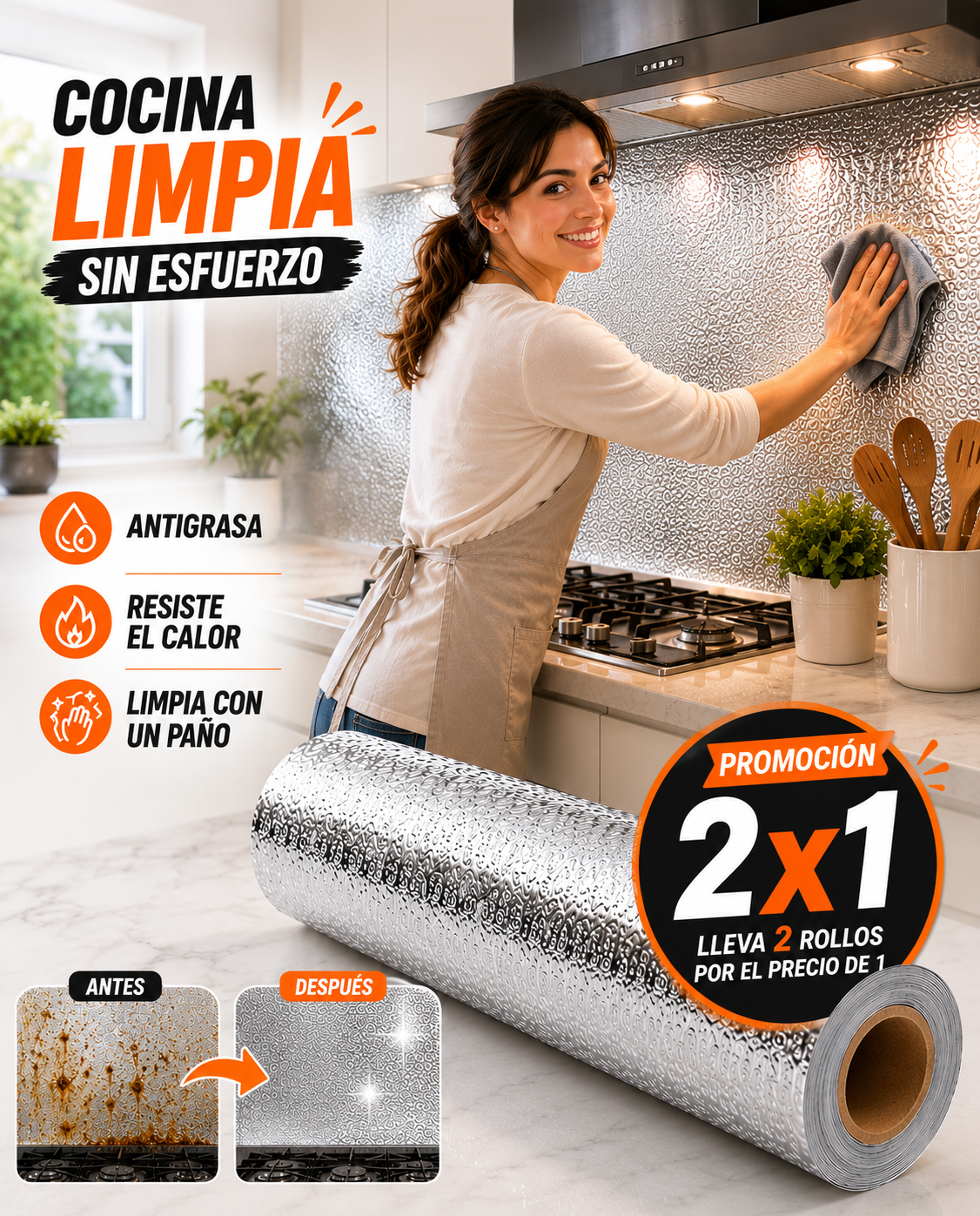 Papel Adhesivo Antigrasa para Cocina 2x1